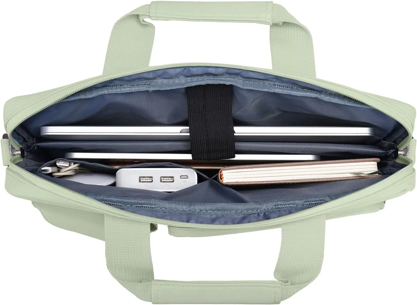 MOSISO Laptop Shoulder Bag Compatible with MacBook Air 15 M4 M3 M2/Pro 16 inch M4 M3 M2 M1,15-15.6 inch Notebook with 2 Raised&1 Flapover&1 Horizontal Pocket&Handle&Belt, Sage Green