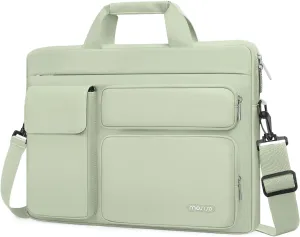 MOSISO Laptop Shoulder Bag Compatible with MacBook Air 15 M4 M3 M2/Pro 16 inch M4 M3 M2 M1,15-15.6 inch Notebook with 2 Raised&1 Flapover&1 Horizontal Pocket&Handle&Belt, Sage Green