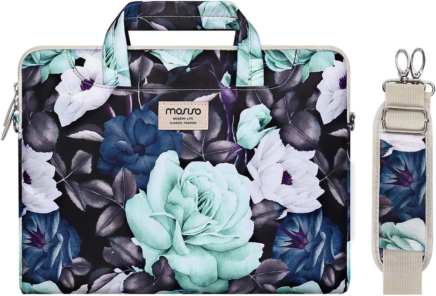 MOSISO Laptop Shoulder Bag Compatible with MacBook Air/Pro,13-13.3 inch Notebook,Compatible with MacBook Pro 14 inch 2023-2021 A2779 M2 A2442 M1, Succulent Briefcase Sleeve Case with Belt