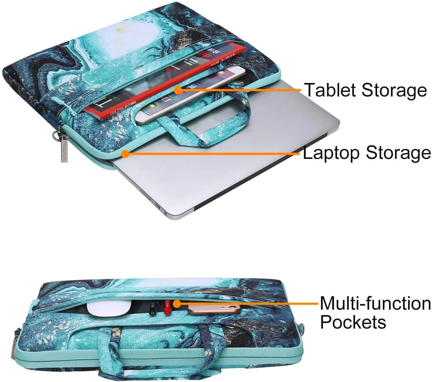 MOSISO Laptop Shoulder Bag Compatible with MacBook Air/Pro,13-13.3 inch Notebook,Compatible with MacBook Pro 14 inch 2023-2021 A2779 M2 A2442 M1,Creative Wave Marble Briefcase Sleeve with Belt