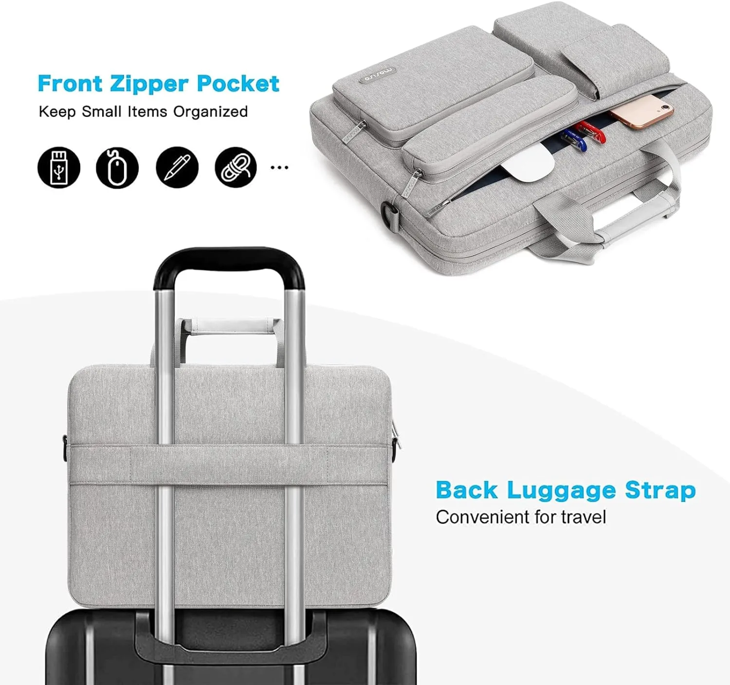 MOSISO Laptop Shoulder Bag Compatible with MacBook Air/Pro,13-13.3 inch Notebook,Compatible with MacBook Pro 14 inch M4 M3 M2 M1 with 2 Raised&1 Flapover&1 Horizontal Pocket&Handle&Belt, Gray
