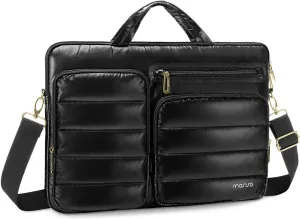 MOSISO Laptop Shoulder Bag,15-15.6 inch Computer Bag Compatible with MacBook Pro 16 inch, HP, Dell, Lenovo, Asus Notebook,Shiny Sleeve with Horizontal & 2 Raised Pockets & Handle & Belt, Black