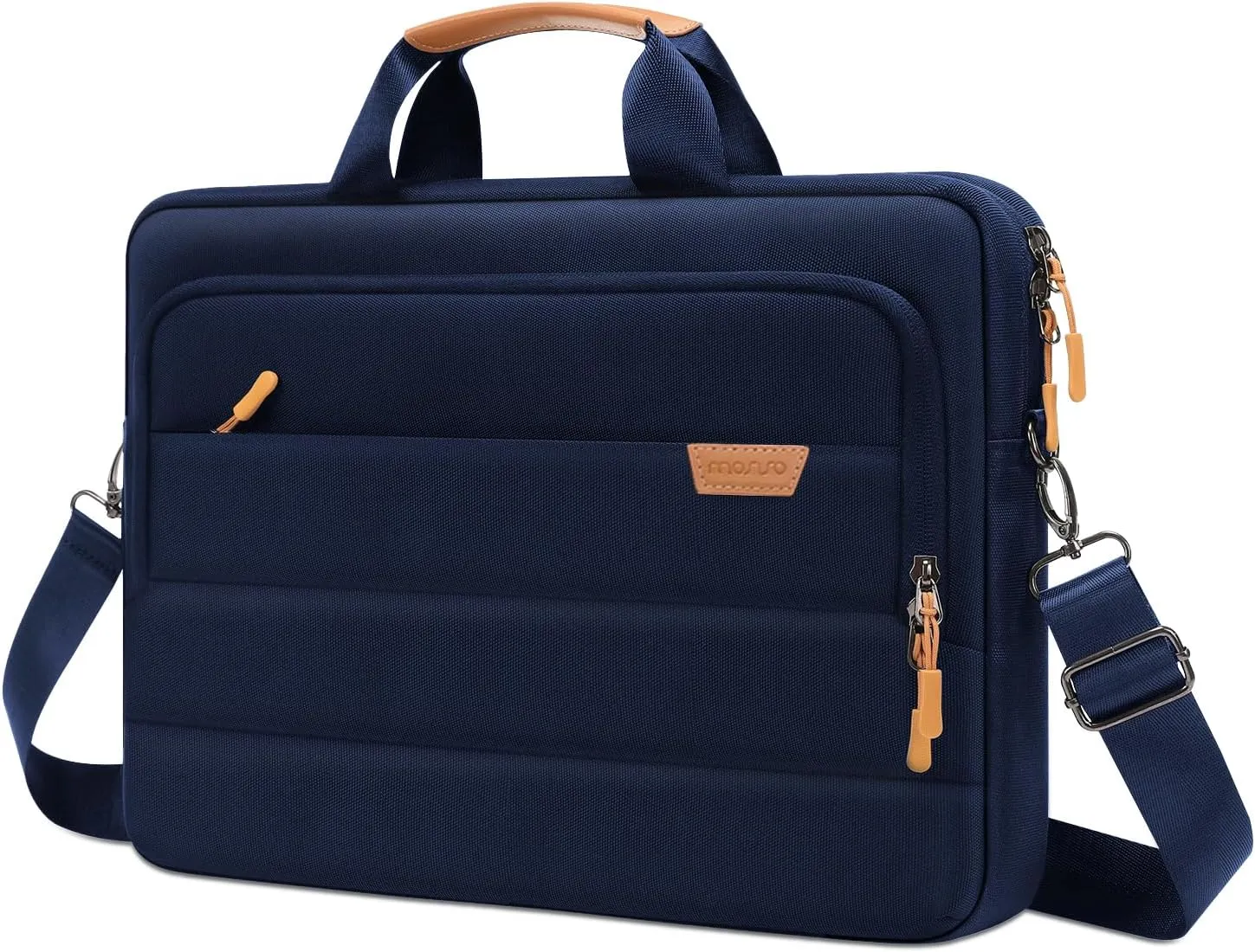 MOSISO Laptop Shoulder Messenger Bag, 15-15.6 inch Computer Bag Compatible with MacBook Pro 16 inch, HP, Dell, Lenovo, Asus Notebook, Briefcase with Front Rectangle&Horizontal Pockets&Belt, Navy Blue