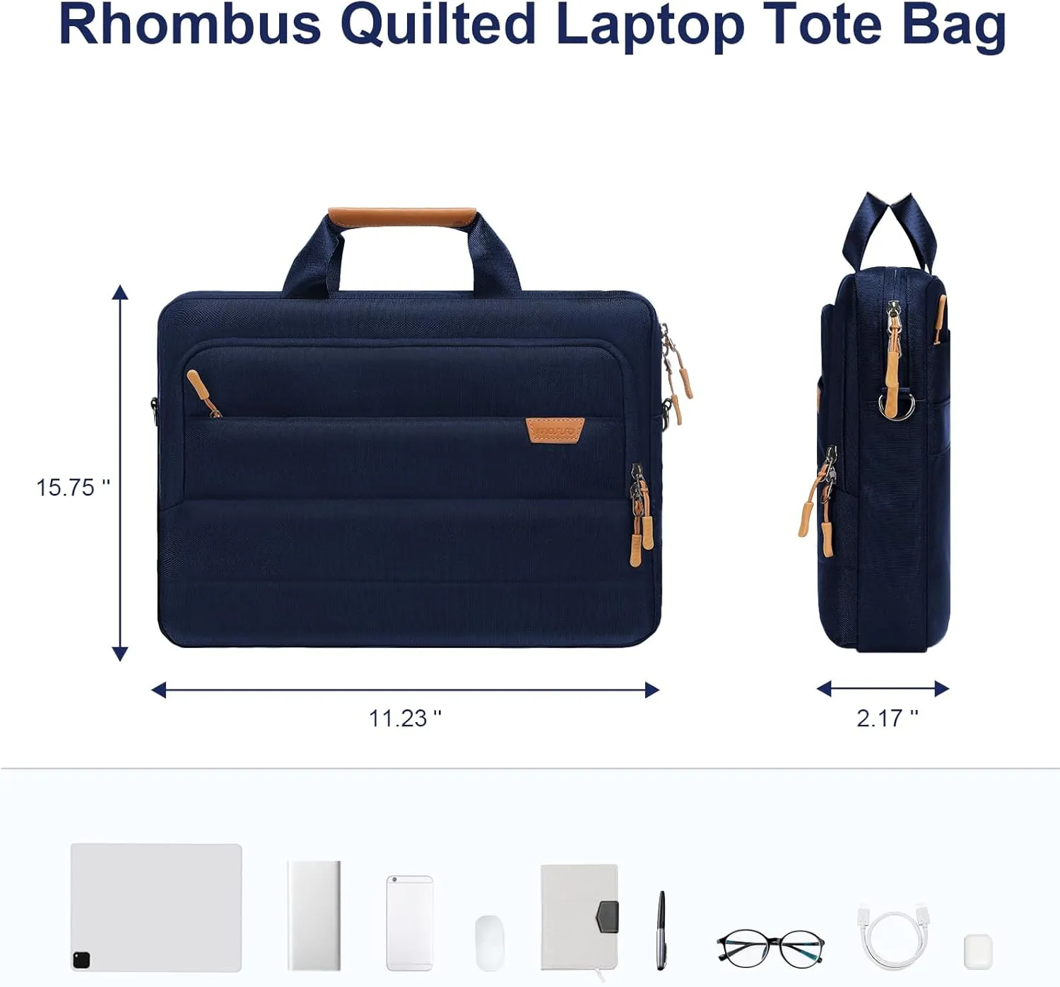MOSISO Laptop Shoulder Messenger Bag, 15-15.6 inch Computer Bag Compatible with MacBook Pro 16 inch, HP, Dell, Lenovo, Asus Notebook, Briefcase with Front Rectangle&Horizontal Pockets&Belt, Navy Blue