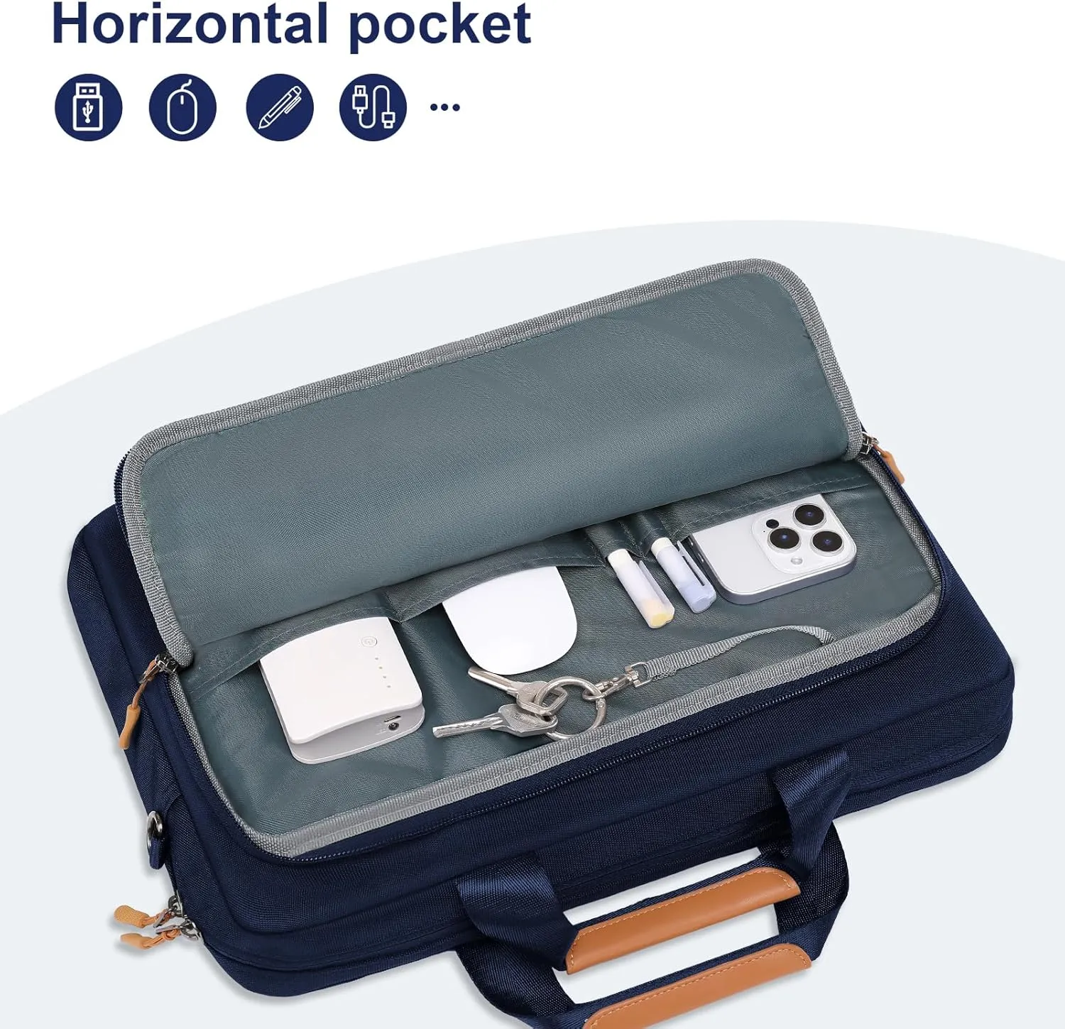 MOSISO Laptop Shoulder Messenger Bag, 15-15.6 inch Computer Bag Compatible with MacBook Pro 16 inch, HP, Dell, Lenovo, Asus Notebook, Briefcase with Front Rectangle&Horizontal Pockets&Belt, Navy Blue