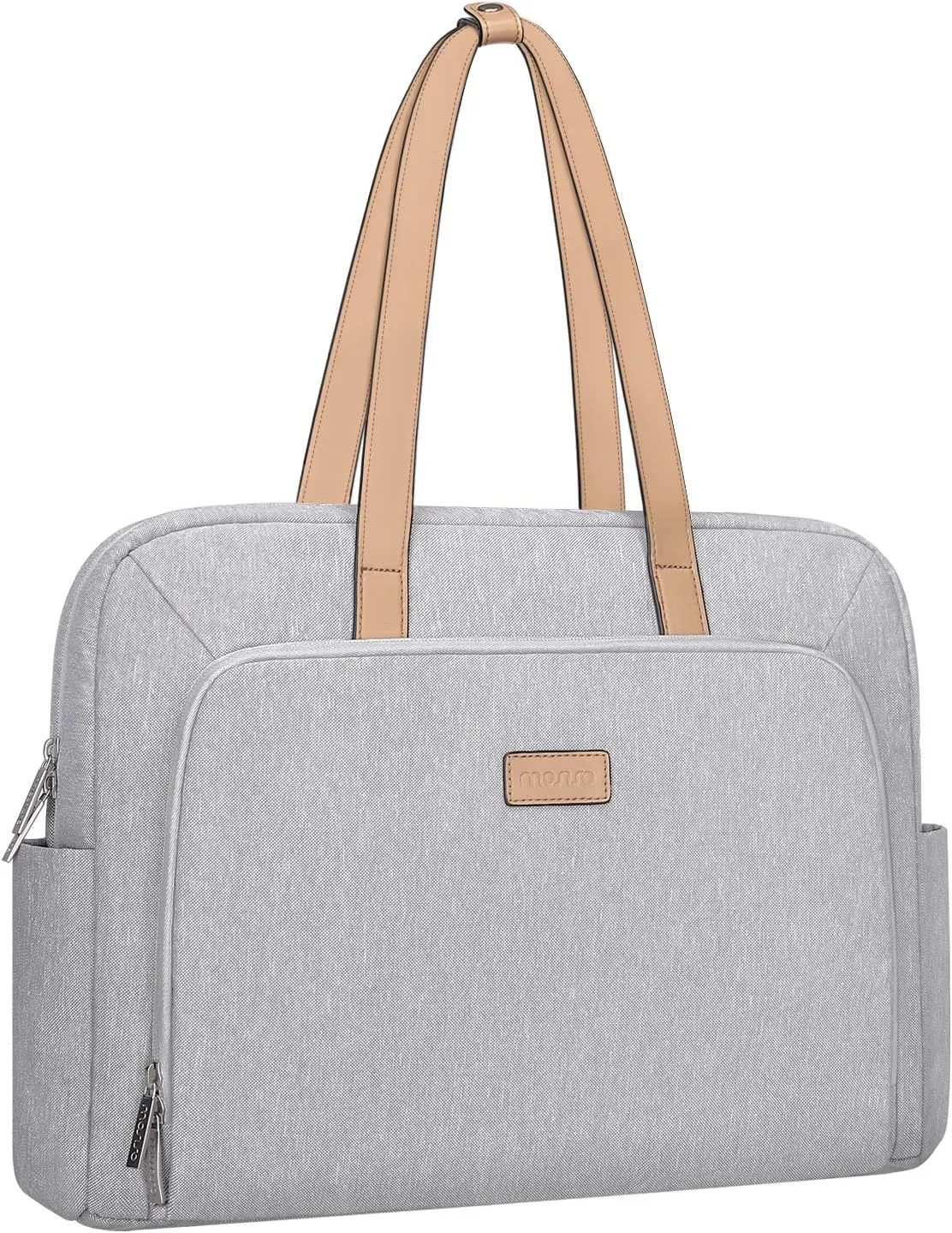 MOSISO Laptop Tote Bag Compatible with MacBook Air 15 inch M3 M2/Pro 16 M4 M3 M2 M1,15-15.6 inch Notebook, Polyester Trapezoid Travel Office Work Briefcase with Front Pocket&PU Handle, Gray