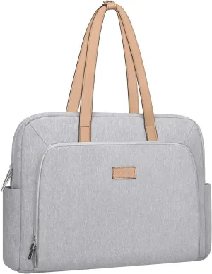 MOSISO Laptop Tote Bag Compatible with MacBook Air 15 inch M3 M2/Pro 16 M4 M3 M2 M1,15-15.6 inch Notebook, Polyester Trapezoid Travel Office Work Briefcase with Front Pocket&PU Handle, Gray