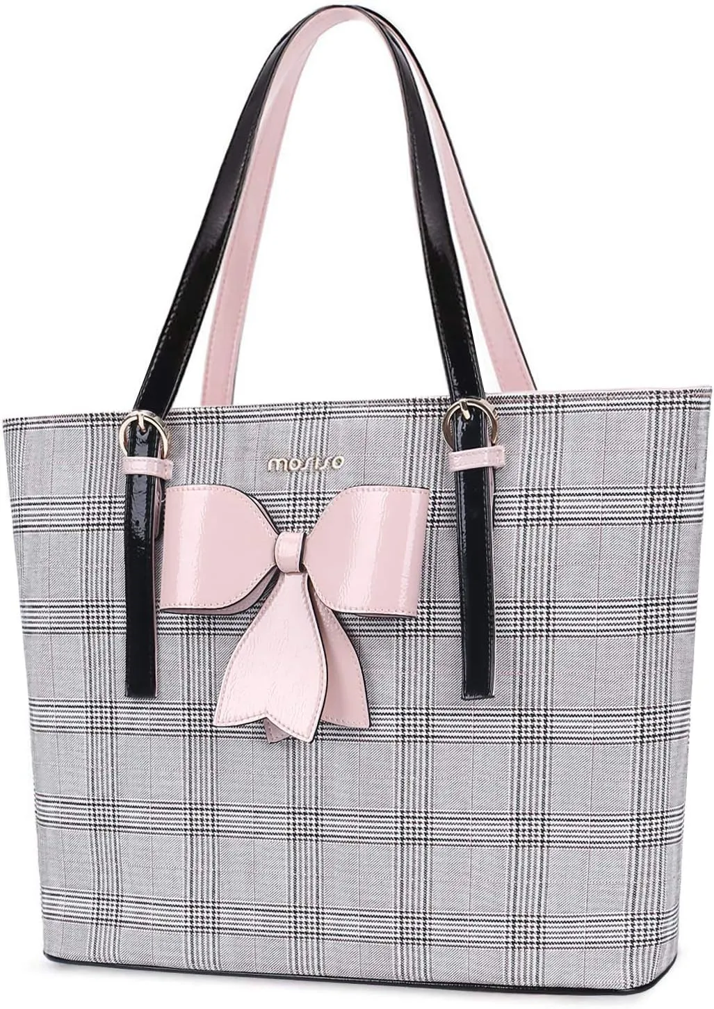 MOSISO Laptop Tote Bag Compatible with MacBook Pro 14 inch M4 M3 M2 M1,Compatible with MacBook Air/Pro,13-13.3 inch Notebook, PU Leather Large Capacity Work Bag Travel Handbag with Grid MO-GID002LTBR