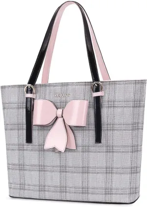 MOSISO Laptop Tote Bag Compatible with MacBook Pro 14 inch M4 M3 M2 M1,Compatible with MacBook Air/Pro,13-13.3 inch Notebook, PU Leather Large Capacity Work Bag Travel Handbag with Grid MO-GID002LTBR