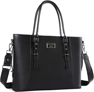 MOSISO PU Leather Laptop Tote Bag for Women (13-13.3 inch), Waterproof Large Capacity Business Work Briefcase Shoulder Laptop Bag, Black