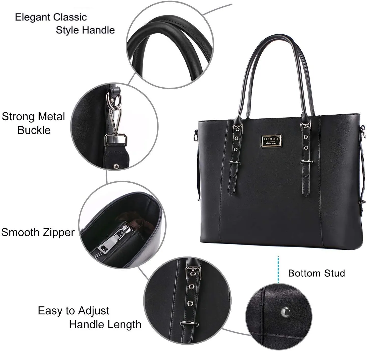 MOSISO PU Leather Laptop Tote Bag for Women (15-16 inch), Waterproof Large Capacity Business Work Briefcase Shoulder Laptop Bag, Black