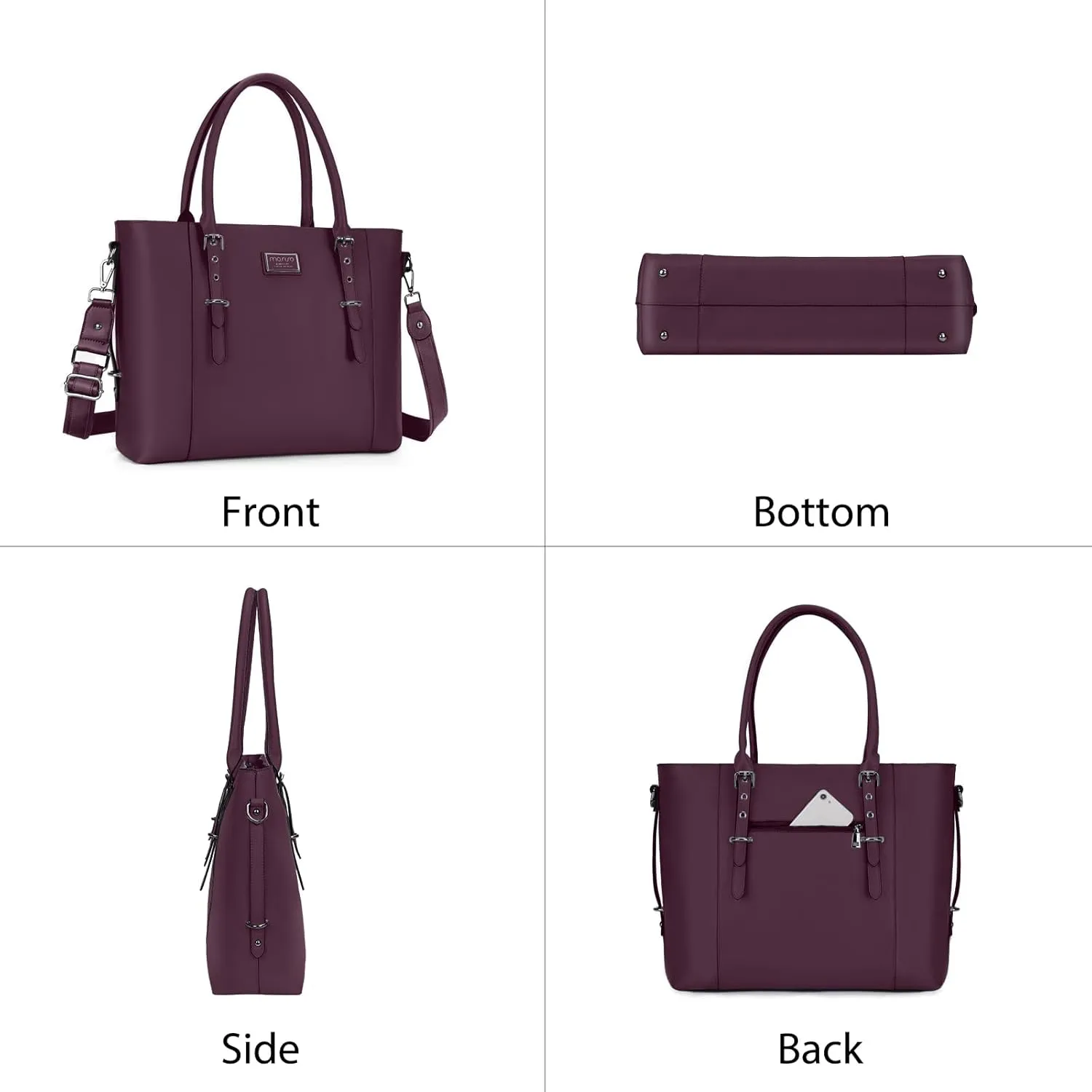 MOSISO PU Leather Laptop Tote Bag for Women (15-16 inch), Waterproof Large Capacity Business Work Briefcase Shoulder Laptop Bag, Plum