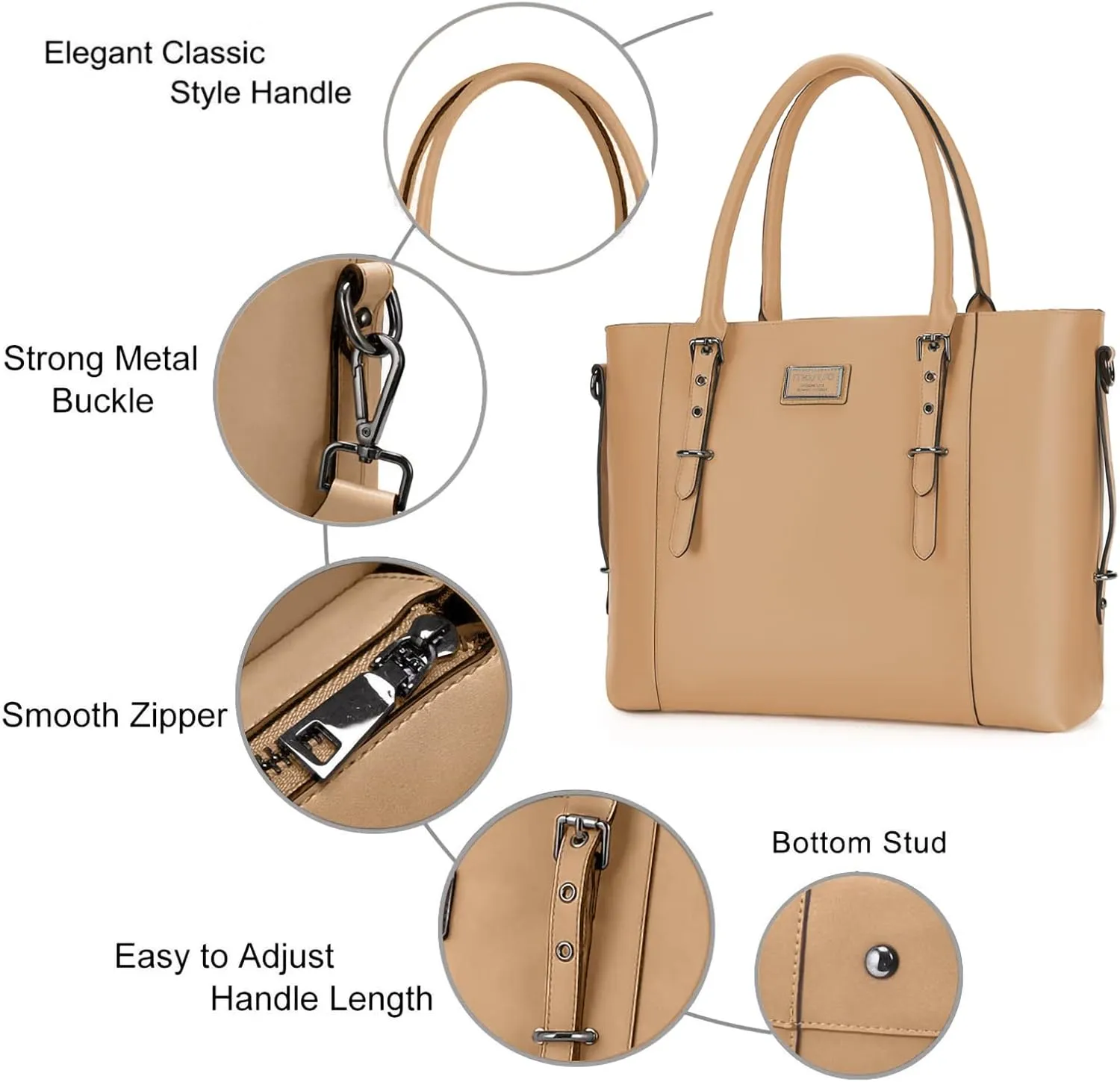 MOSISO PU Leather Laptop Tote Bag for Women (17-17.3 inch), Waterproof Large Capacity Business Work Briefcase Shoulder Laptop Bag, Apricot