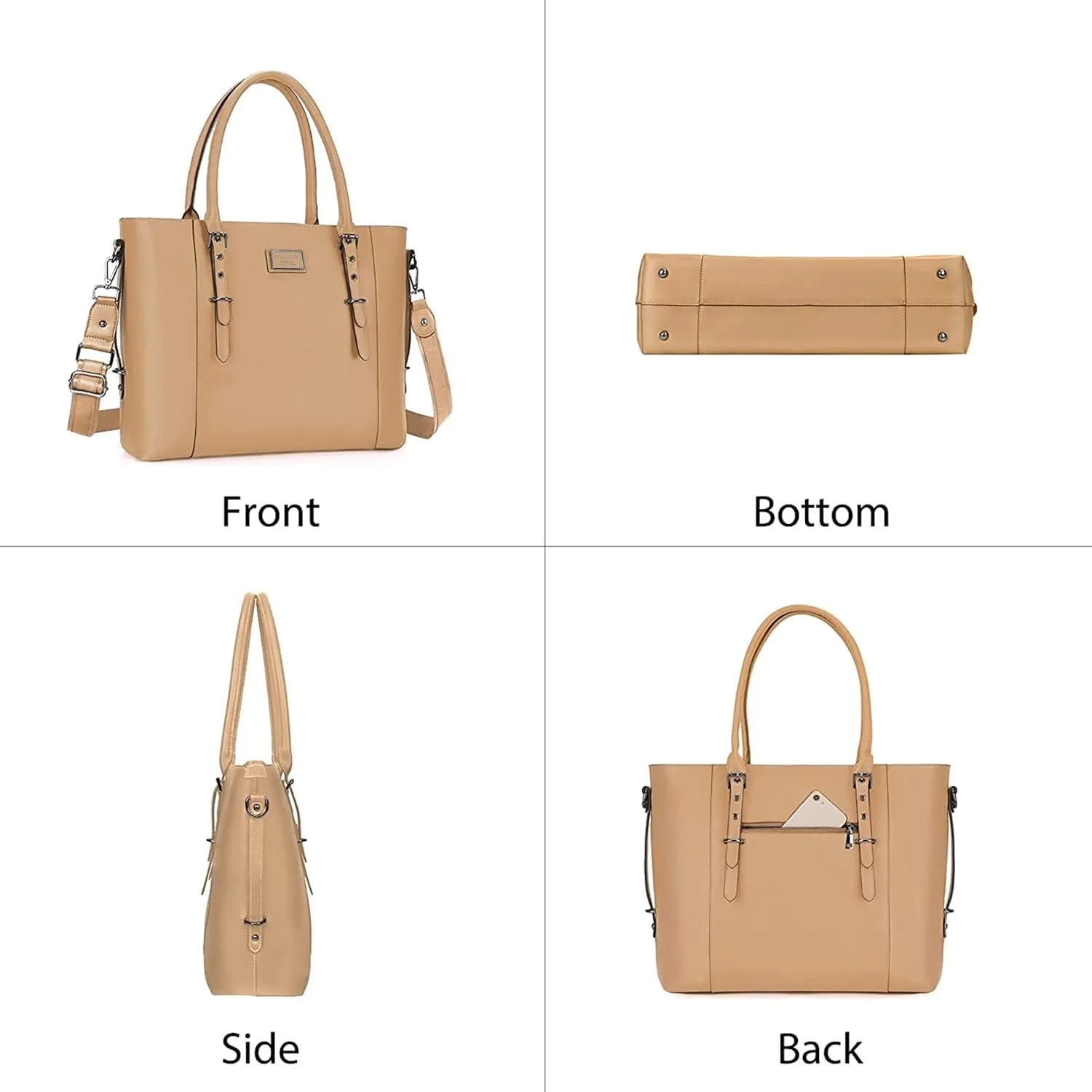 MOSISO PU Leather Laptop Tote Bag for Women (17-17.3 inch), Waterproof Large Capacity Business Work Briefcase Shoulder Laptop Bag, Apricot
