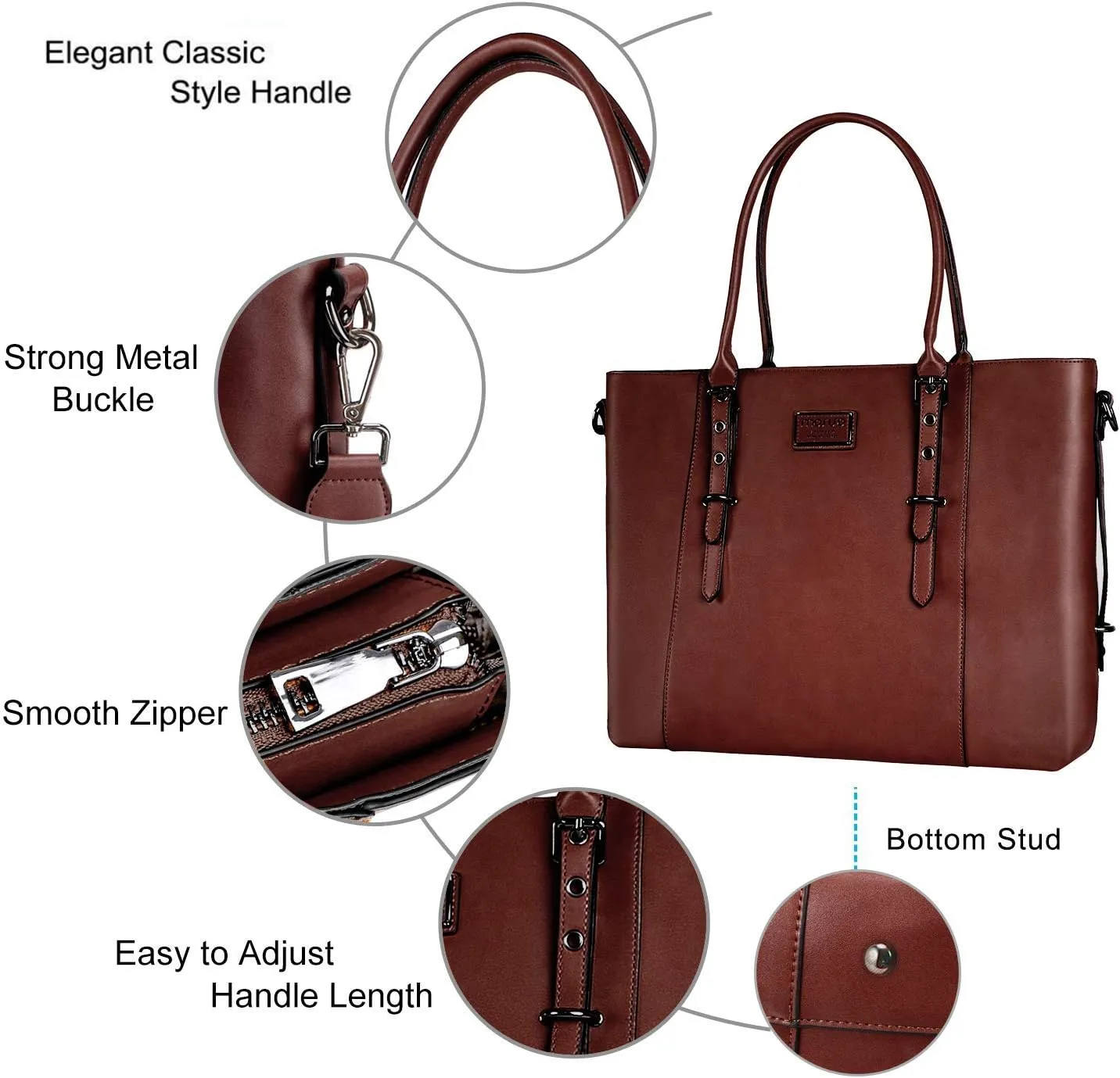 MOSISO PU Leather Laptop Tote Bag for Women (17-17.3 inch), Waterproof Large Capacity Business Work Briefcase Shoulder Laptop Bag, Brown