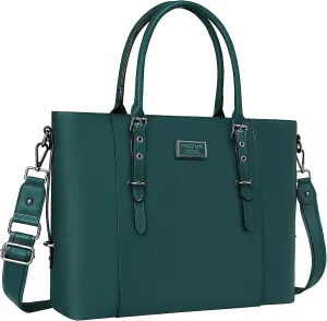 MOSISO PU Leather Laptop Tote Bag for Women (17-17.3 inch), Waterproof Large Capacity Business Work Briefcase Shoulder Laptop Bag, Deep Teal