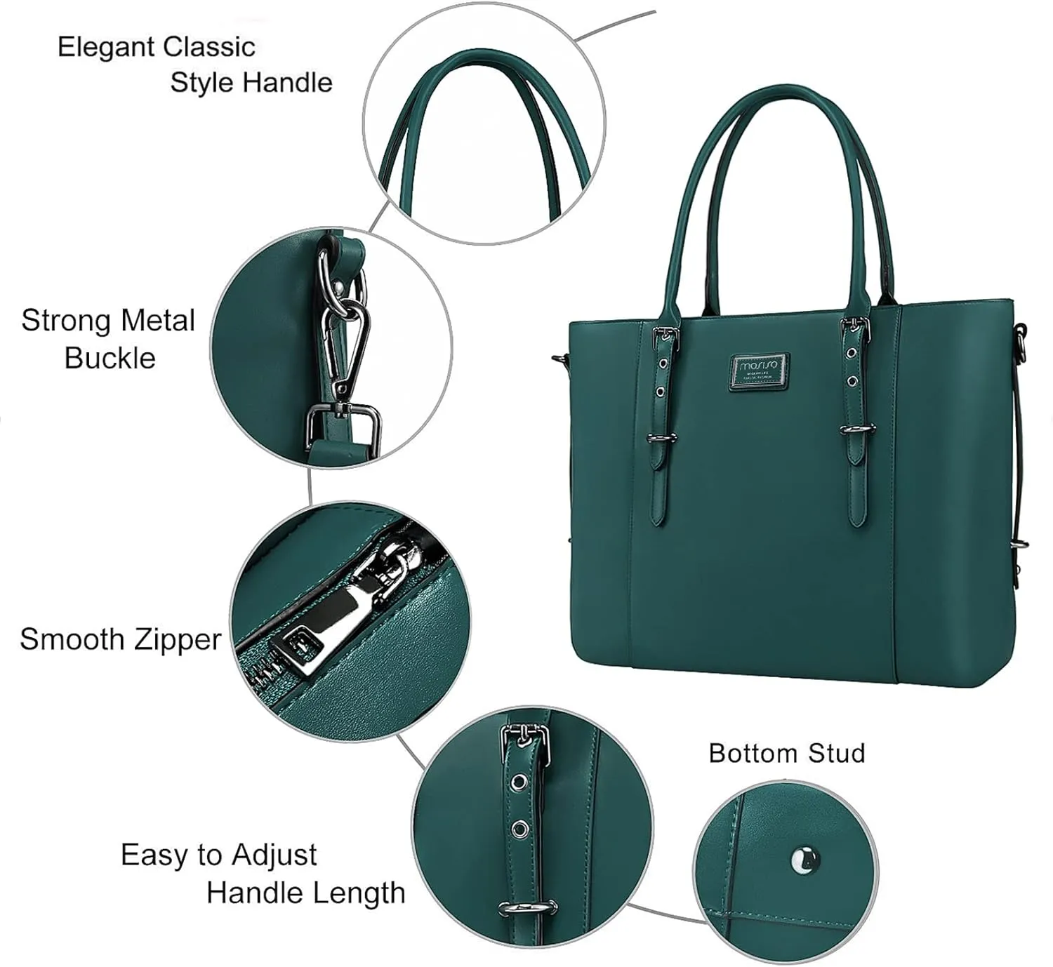 MOSISO PU Leather Laptop Tote Bag for Women (17-17.3 inch), Waterproof Large Capacity Business Work Briefcase Shoulder Laptop Bag, Deep Teal