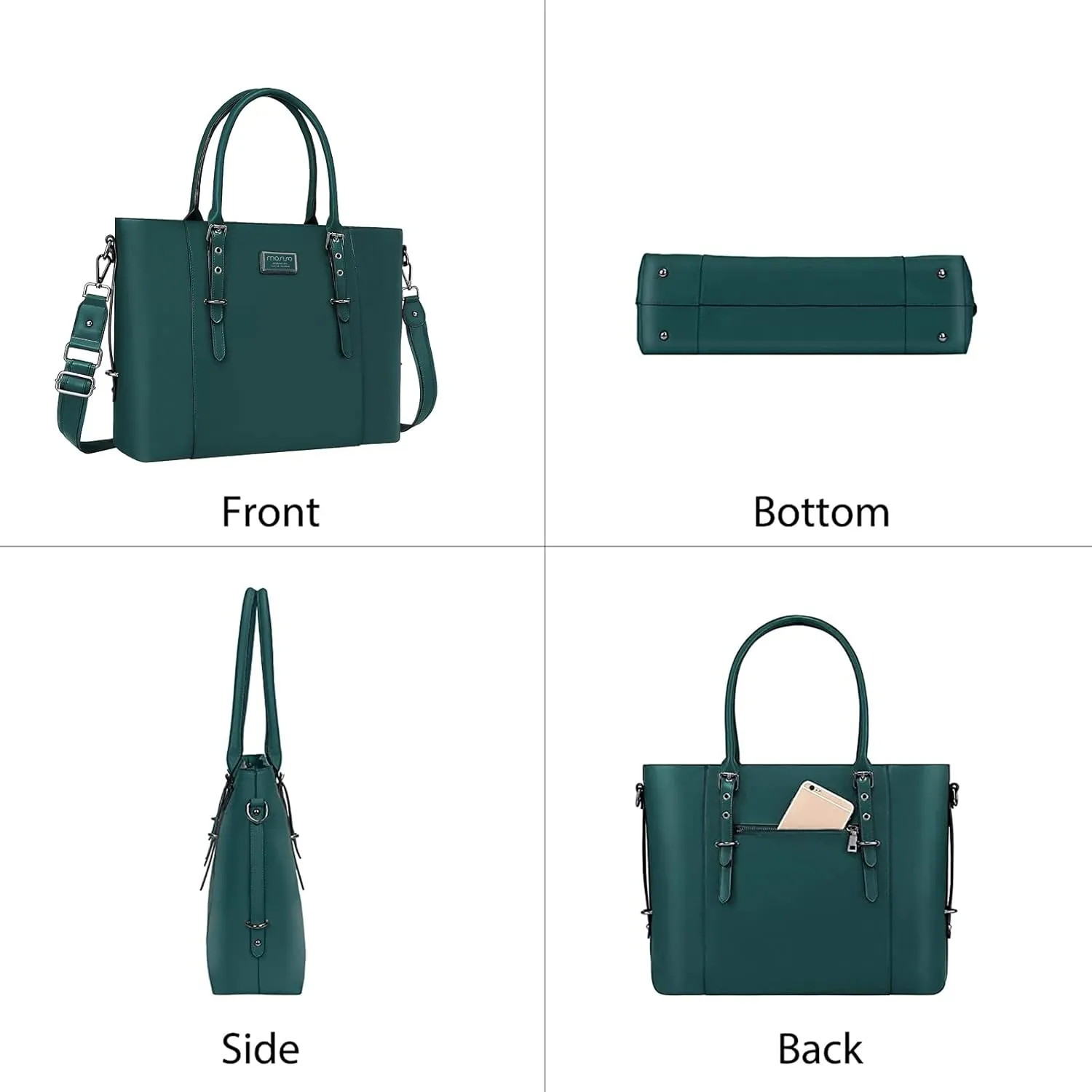 MOSISO PU Leather Laptop Tote Bag for Women (17-17.3 inch), Waterproof Large Capacity Business Work Briefcase Shoulder Laptop Bag, Deep Teal