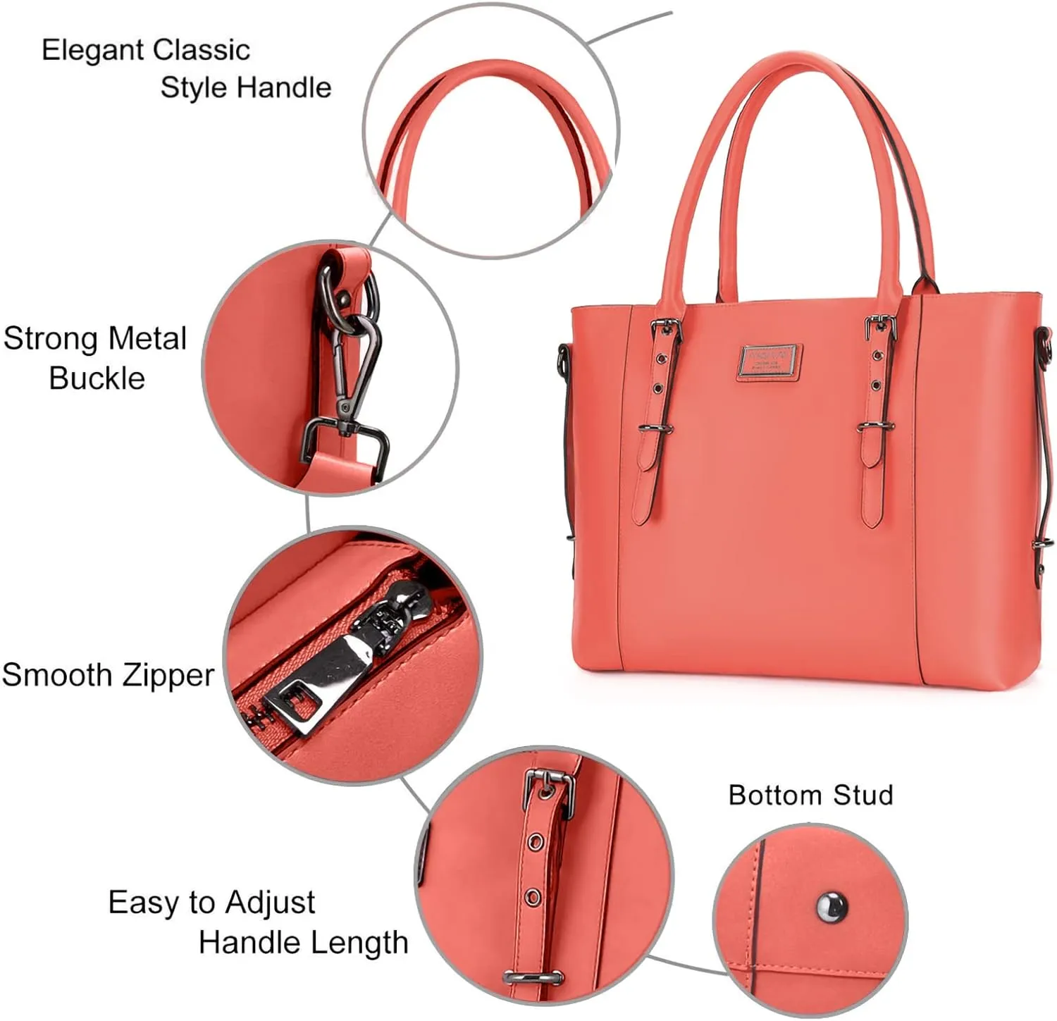 MOSISO PU Leather Laptop Tote Bag for Women (17-17.3 inch), Waterproof Large Capacity Business Work Briefcase Shoulder Laptop Bag, Living Coral