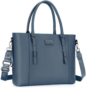 MOSISO PU Leather Laptop Tote Bag for Women (17-17.3 inch), Waterproof Large Capacity Business Work Briefcase Shoulder Laptop Bag, Peacock Blue