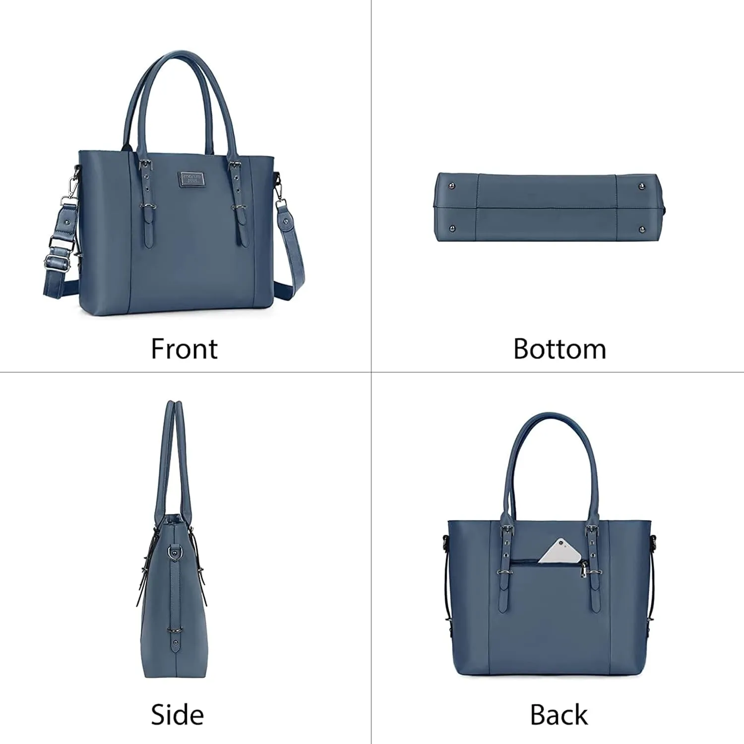 MOSISO PU Leather Laptop Tote Bag for Women (17-17.3 inch), Waterproof Large Capacity Business Work Briefcase Shoulder Laptop Bag, Peacock Blue