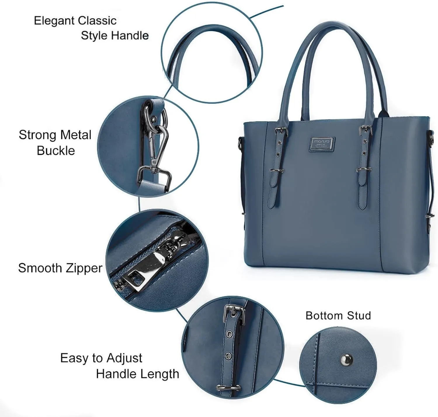 MOSISO PU Leather Laptop Tote Bag for Women (17-17.3 inch), Waterproof Large Capacity Business Work Briefcase Shoulder Laptop Bag, Peacock Blue