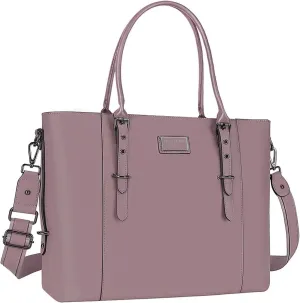 MOSISO PU Leather Laptop Tote Bag for Women (17-17.3 inch), Waterproof Large Capacity Business Work Briefcase Shoulder Laptop Bag, Purple