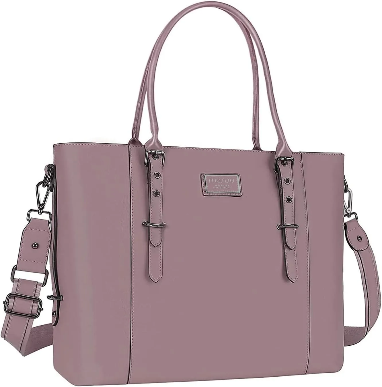 MOSISO PU Leather Laptop Tote Bag for Women (17-17.3 inch), Waterproof Large Capacity Business Work Briefcase Shoulder Laptop Bag, Purple