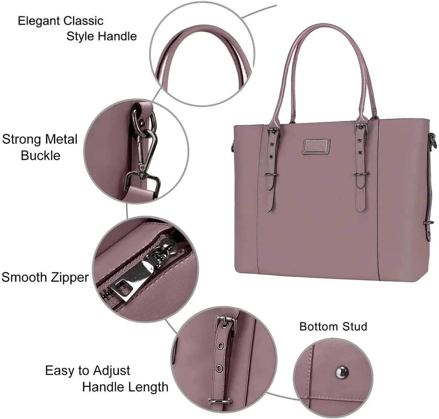MOSISO PU Leather Laptop Tote Bag for Women (17-17.3 inch), Waterproof Large Capacity Business Work Briefcase Shoulder Laptop Bag, Purple