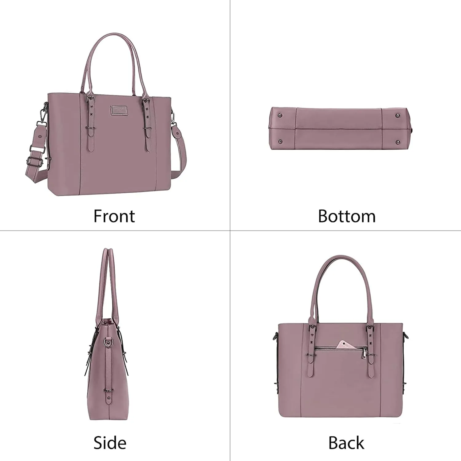 MOSISO PU Leather Laptop Tote Bag for Women (17-17.3 inch), Waterproof Large Capacity Business Work Briefcase Shoulder Laptop Bag, Purple