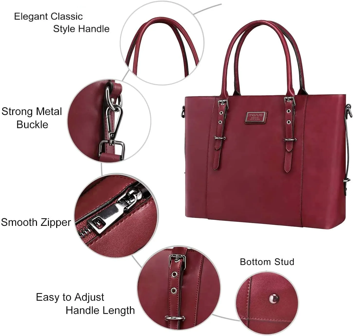 MOSISO PU Leather Laptop Tote Bag for Women (17-17.3 inch), Waterproof Large Capacity Business Work Briefcase Shoulder Laptop Bag, Wine Red