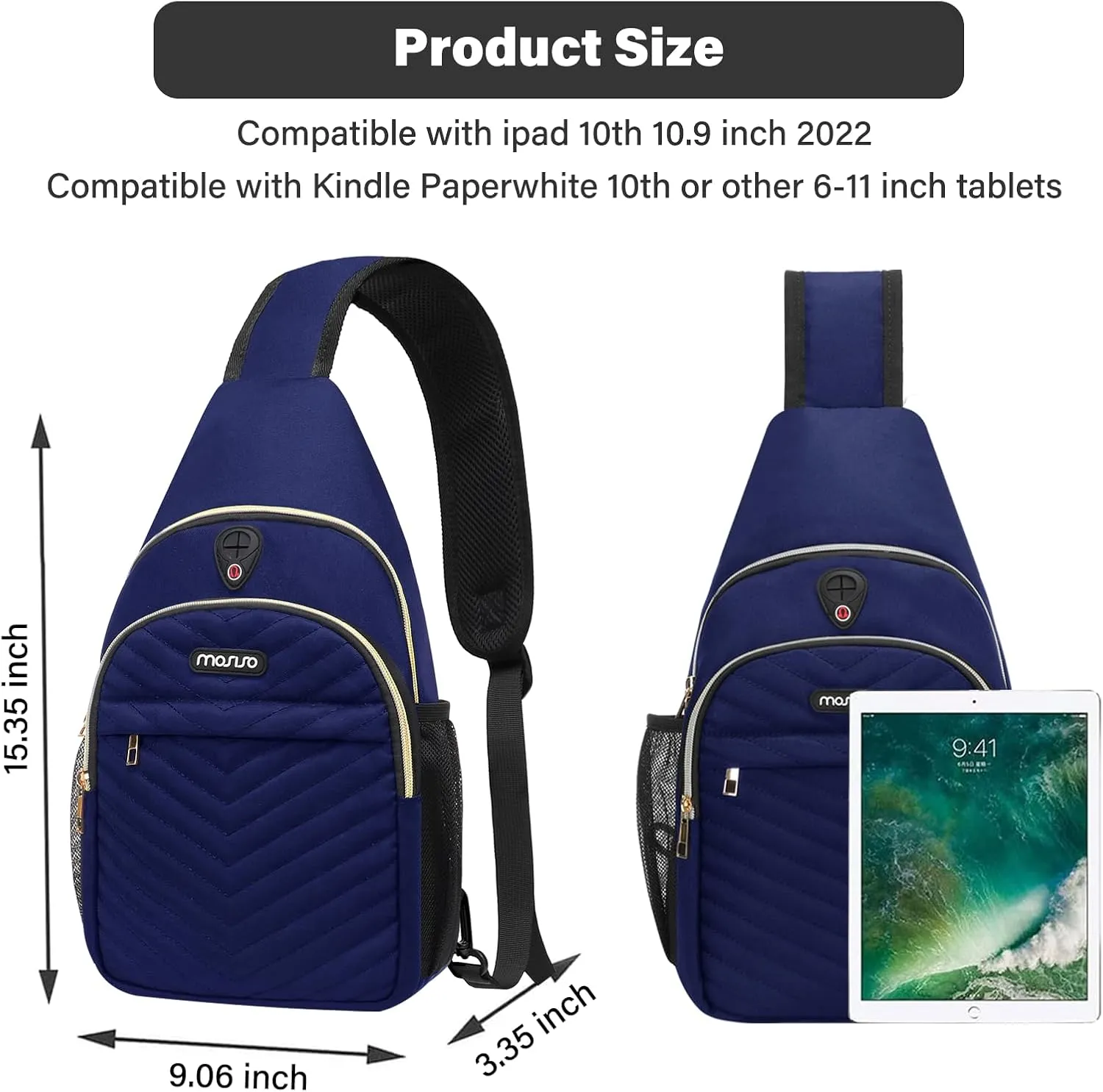 MOSISO Sling Backpack Small Hiking Daypack, Quilted Crossbody Sling Bag with Removable Strap One Shoulder Chest Bag, Navy Blue