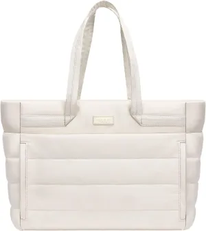 MOSISO Tote Bag for Women, 15-15.6 inch Nylon Tote Bag with 1 Horizontal & 2 Vertical Pockets, 16 inch Large Capacity Quilted Casual Handbag for Travel Work Office, Sand