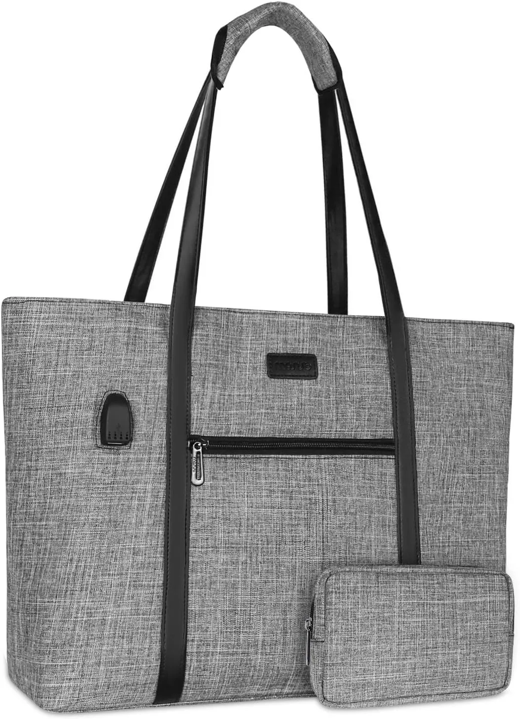 MOSISO USB Port Laptop Tote Bag for Women,Compatible with MacBook, 17-17.3 inch Notebook and Chromebook, Work Travel Business Computer Bag with Small Purse, Gray