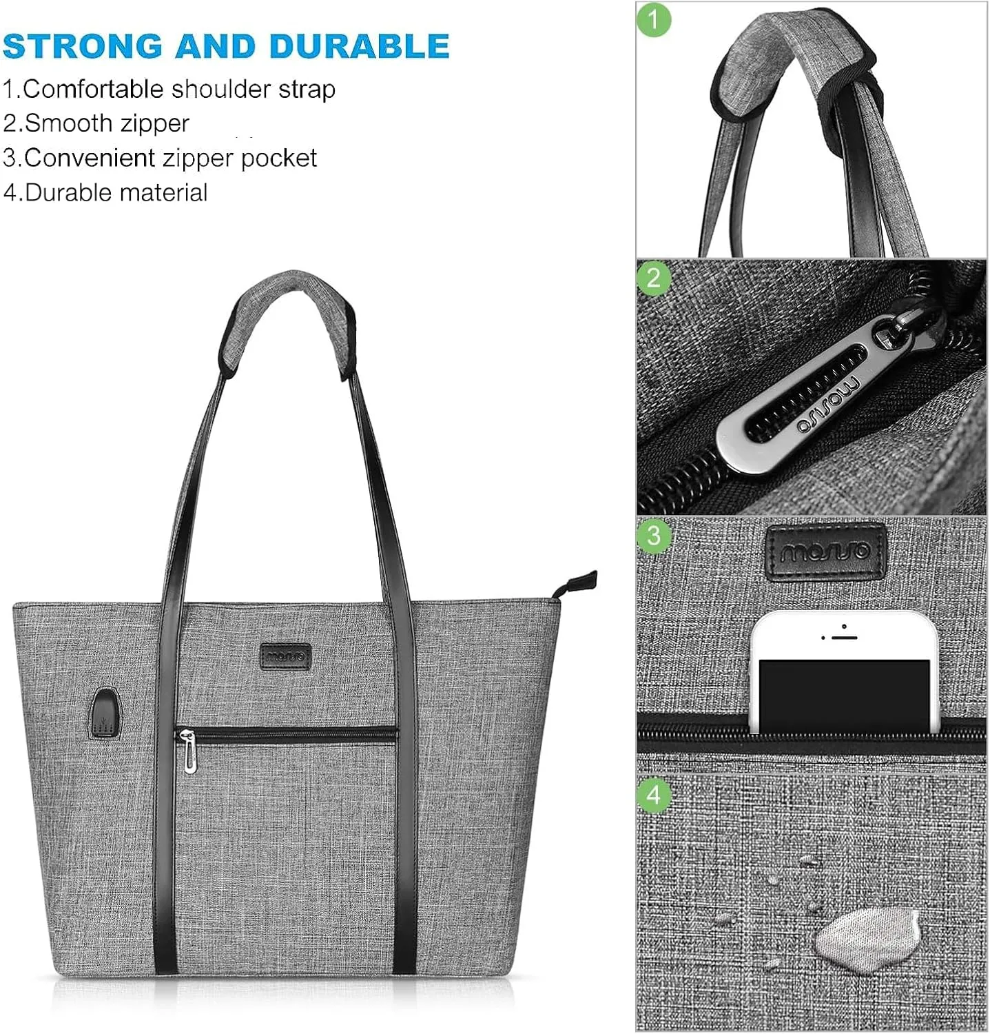 MOSISO USB Port Laptop Tote Bag for Women,Compatible with MacBook, 17-17.3 inch Notebook and Chromebook, Work Travel Business Computer Bag with Small Purse, Gray