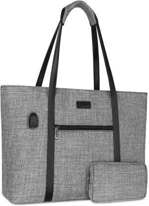 MOSISO USB Port Laptop Tote Bag for Women,Compatible with MacBook, 17-17.3 inch Notebook and Chromebook, Work Travel Business Computer Bag with Small Purse, Gray