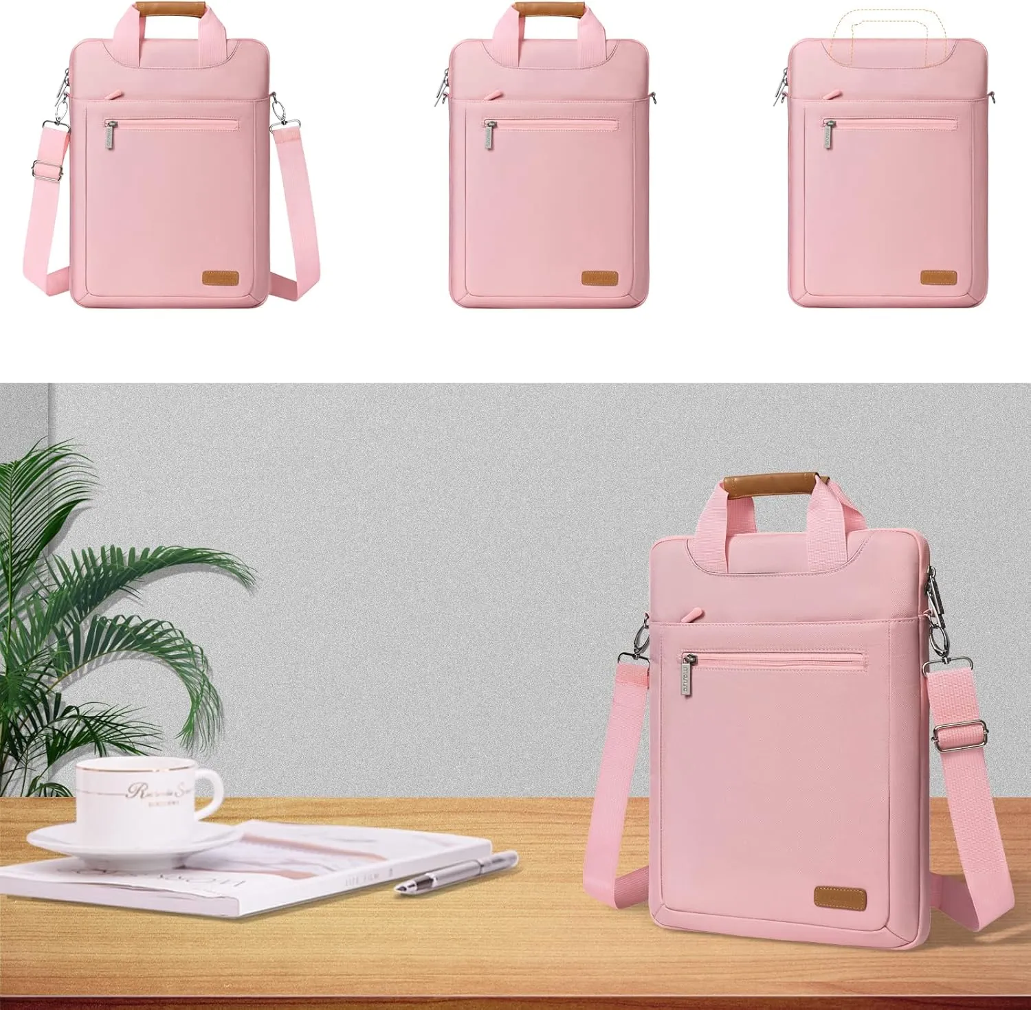 MOSISO Vertical Laptop Shoulder Bag Compatible with MacBook Air 15 inch M2 A2941 2023/Pro 16 2023-2019 M2 A2780 M1 A2485 A2141/Pro 15 A1398,15-15.6 inch Notebook with Zipper Pockets & Belt, Pink