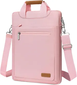 MOSISO Vertical Laptop Shoulder Bag Compatible with MacBook Air 15 inch M2 A2941 2023/Pro 16 2023-2019 M2 A2780 M1 A2485 A2141/Pro 15 A1398,15-15.6 inch Notebook with Zipper Pockets & Belt, Pink