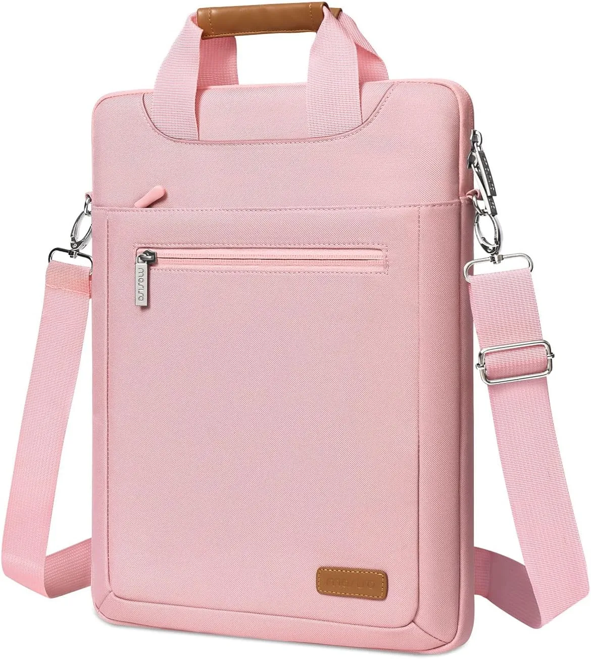 MOSISO Vertical Laptop Shoulder Bag Compatible with MacBook Air 15 inch M2 A2941 2023/Pro 16 2023-2019 M2 A2780 M1 A2485 A2141/Pro 15 A1398,15-15.6 inch Notebook with Zipper Pockets & Belt, Pink
