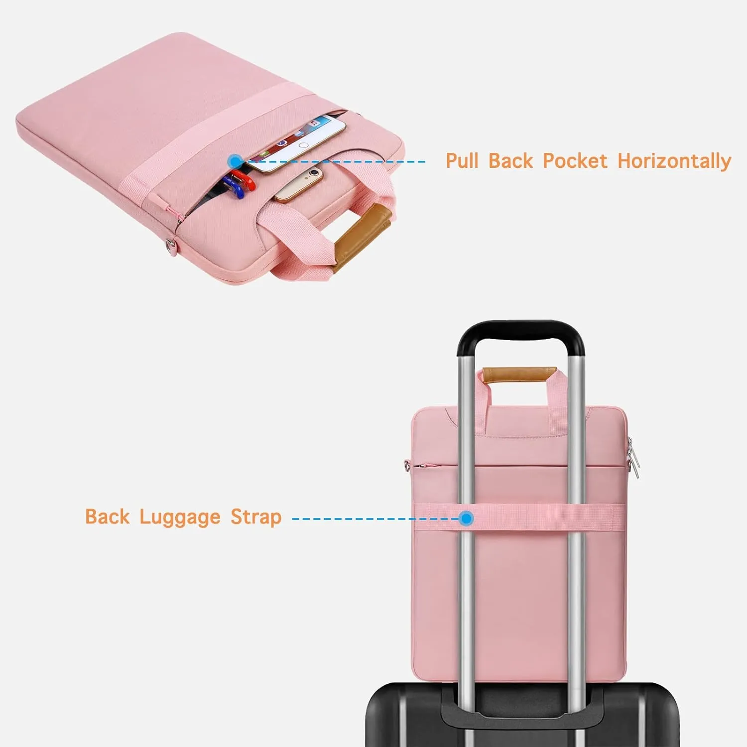 MOSISO Vertical Laptop Shoulder Bag Compatible with MacBook Air 15 inch M2 A2941 2023/Pro 16 2023-2019 M2 A2780 M1 A2485 A2141/Pro 15 A1398,15-15.6 inch Notebook with Zipper Pockets & Belt, Pink