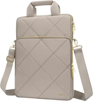 MOSISO Vertical Laptop Shoulder Bag,15-15.6 inch Computer Bag Compatible with MacBook 16 inch, HP, Dell, Lenovo, Asus Notebook,Rhombus Quilted Messenger Bag with Front Pocket&Handle&Belt, Taupe Brown