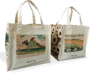Mother's Day Gift. Cute Reusable Grocery Shopping Bag, Spring and Summer Aesthetics - Extra Large Heavy Duty Structured Canvas Tote Bags (2 Pack) - Interior Pocket, For Beach, Travel & Everyday Use.