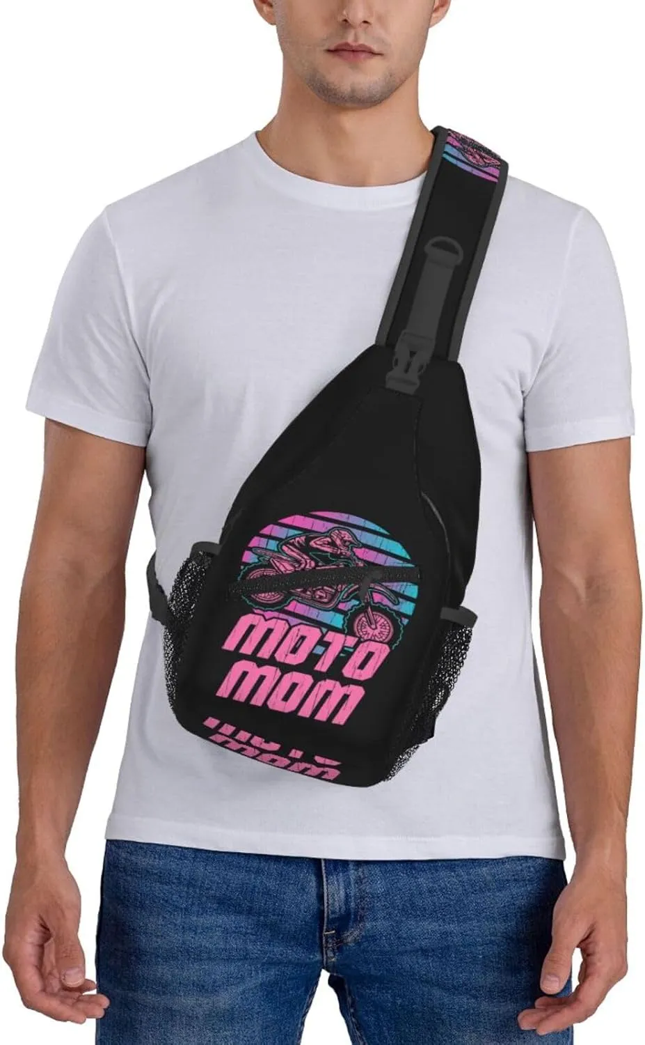 Motocross Dirt bike Motocycle American Flag Sling Bag Crossbody Bag Casual Chest Bags Travel Shoulder Backpack
