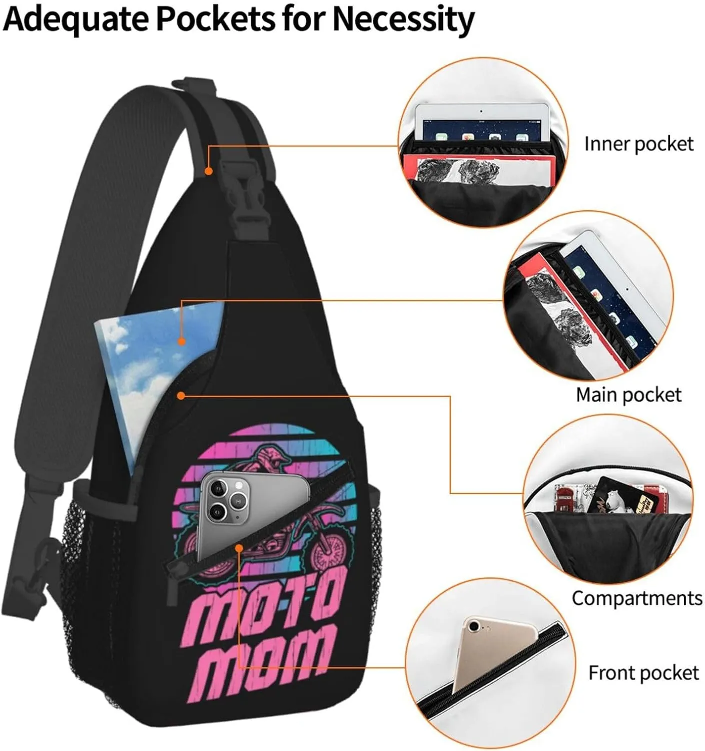 Motocross Dirt bike Motocycle American Flag Sling Bag Crossbody Bag Casual Chest Bags Travel Shoulder Backpack