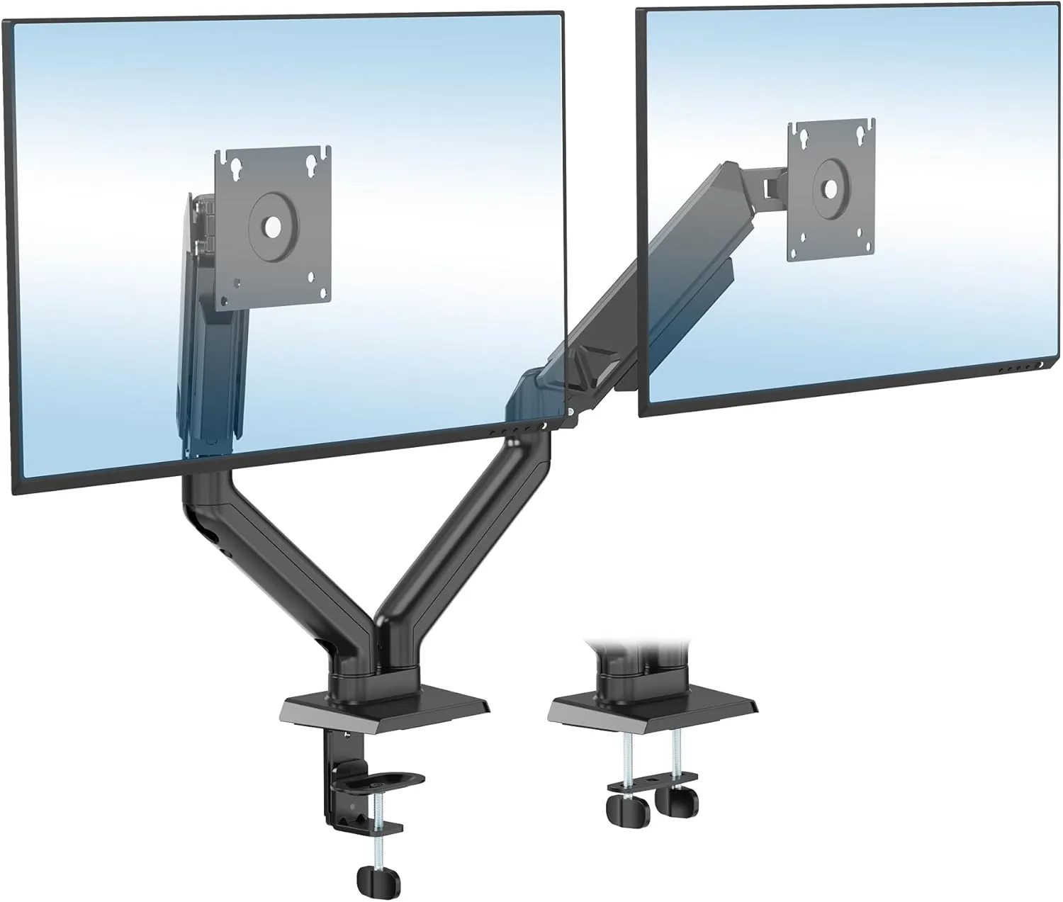 Mount-It! Full Motion Dual Monitor Mount with Spring Arms, 17" to 32", Full Motion Monitor Arm with Tilt, Rotation, Swivel, Height Adjustment, Clamp or Grommet, Fits VESA 75x75 and 100x100 - Black