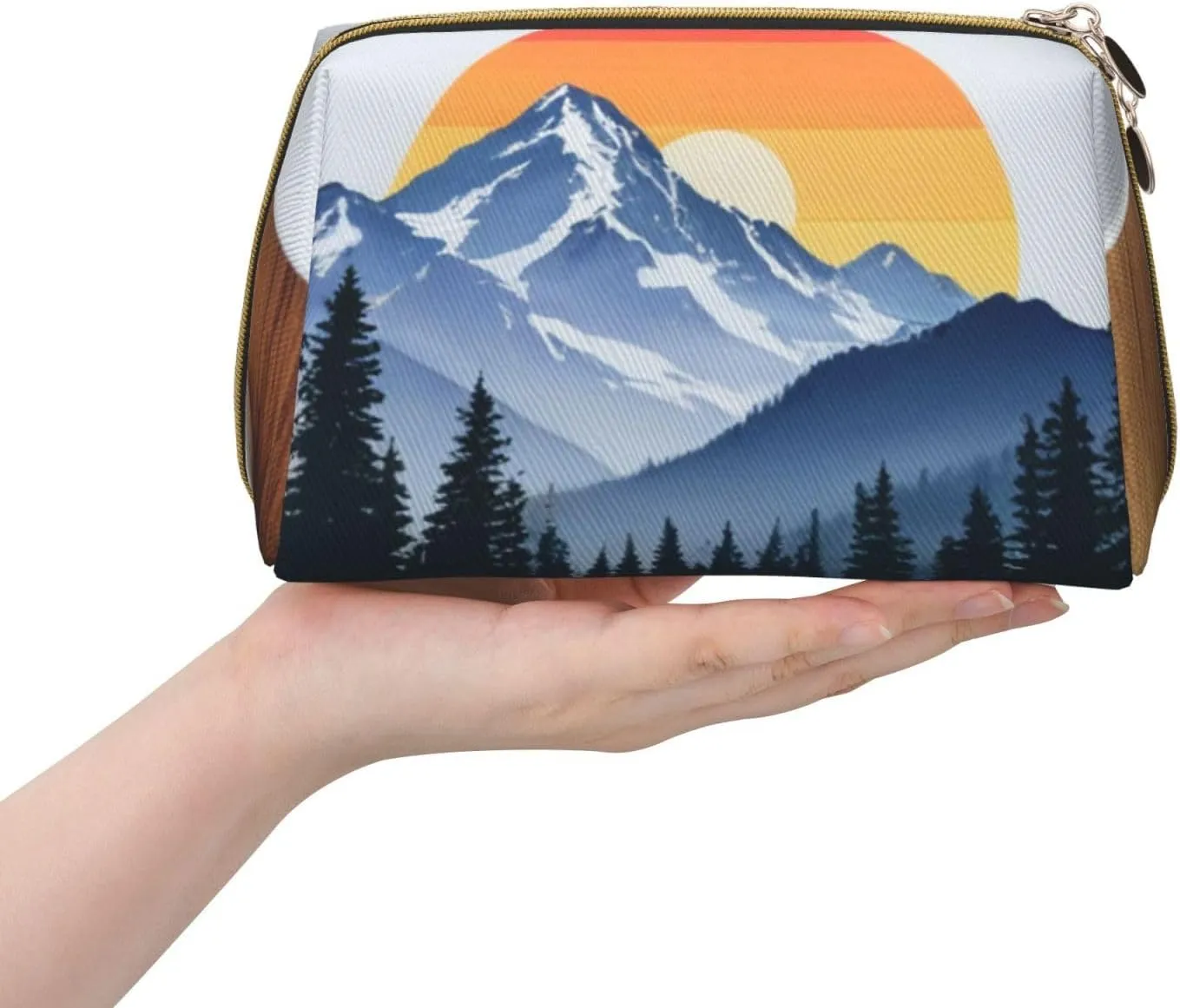 Mountain Sunrise Printed Small Makeup Bag,Travel Cosmetic Bag Purse with Zipper,Water-resistant Makeup Organizer Bag for Women
