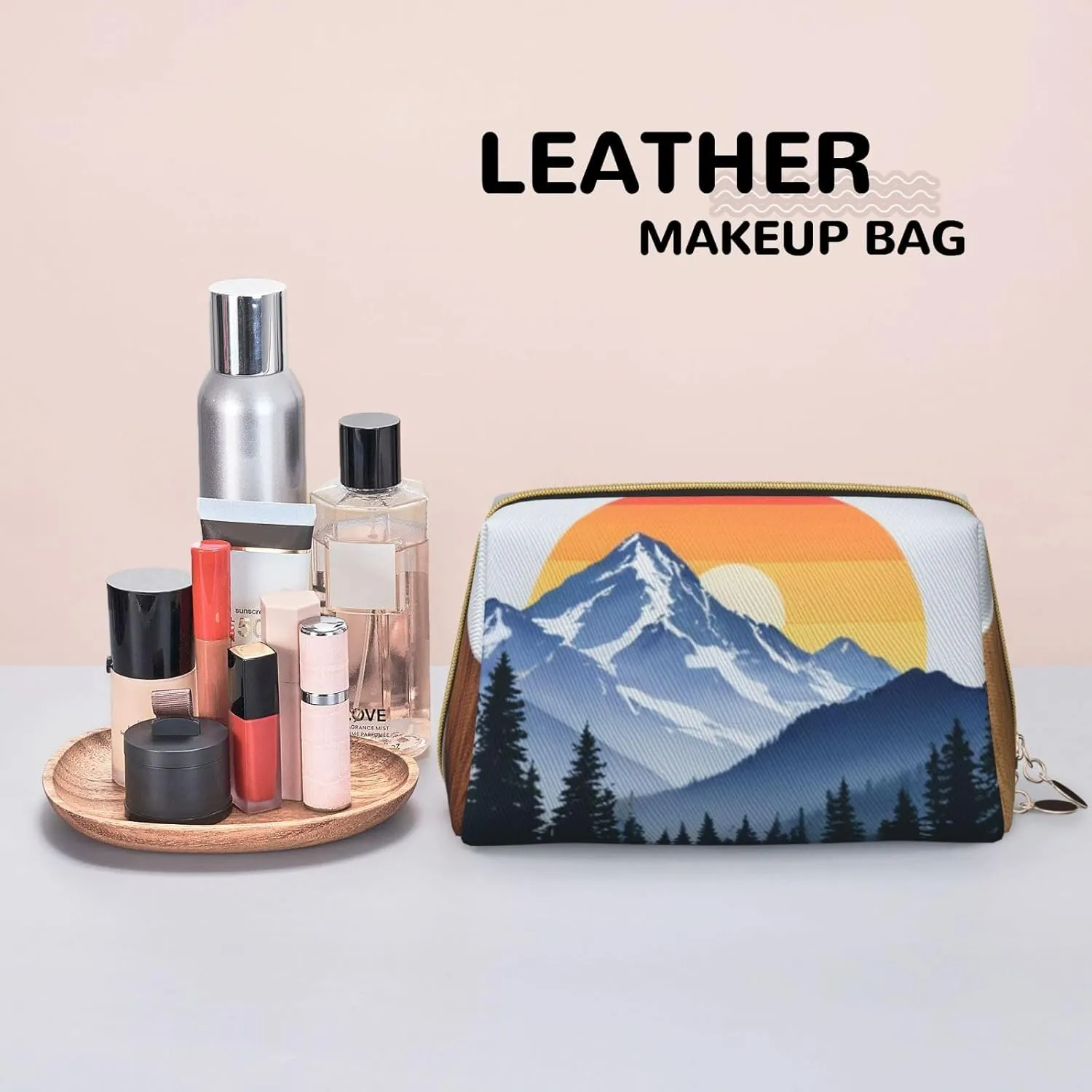 Mountain Sunrise Printed Small Makeup Bag,Travel Cosmetic Bag Purse with Zipper,Water-resistant Makeup Organizer Bag for Women