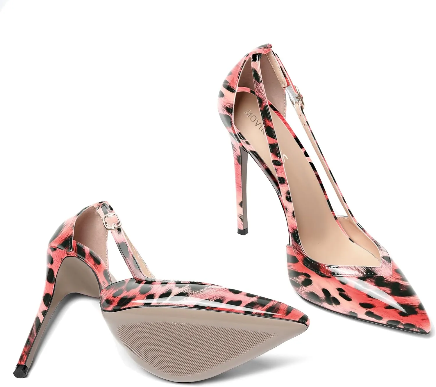 MOVINSTEPS Womens Dress Adjustable Strap Slip On Dating Pointed Toe Patent Stiletto High Heel Pumps Shoes 4.7 Inch