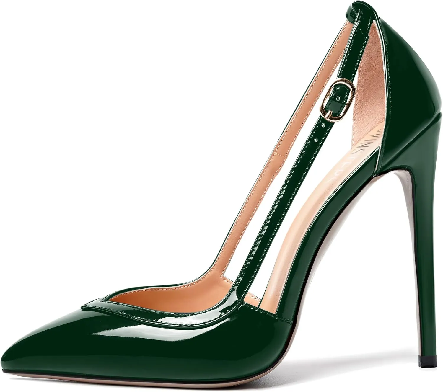 MOVINSTEPS Womens Dress Adjustable Strap Slip On Dating Pointed Toe Patent Stiletto High Heel Pumps Shoes 4.7 Inch
