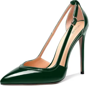 MOVINSTEPS Womens Dress Adjustable Strap Slip On Dating Pointed Toe Patent Stiletto High Heel Pumps Shoes 4.7 Inch